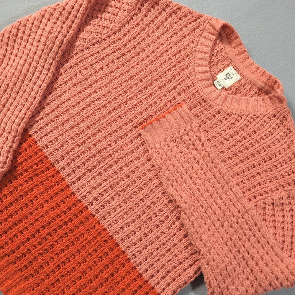 Billabong Colorblock Sweater Orange Coral Pink‎ Womens Large Loose Knit
